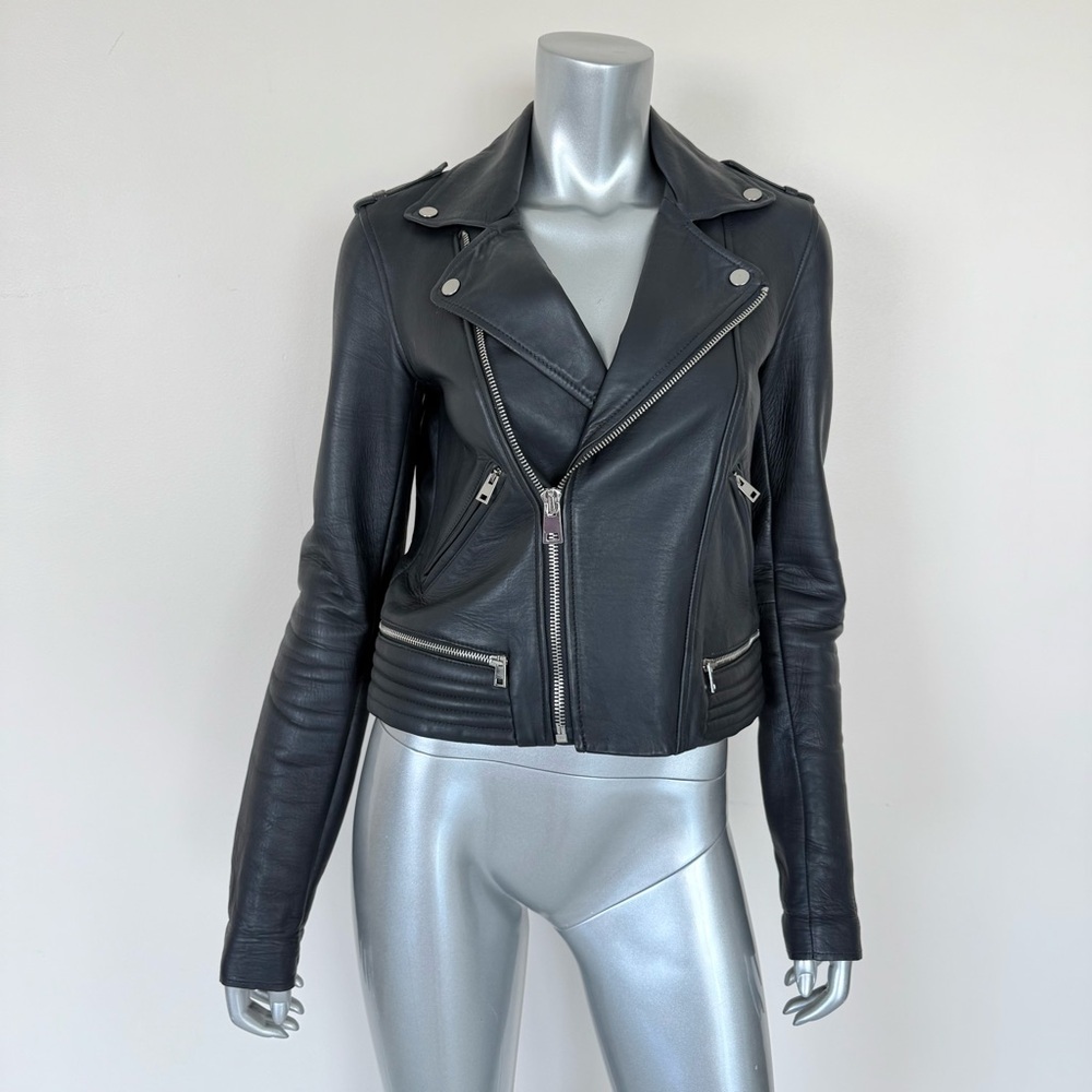 MAJE leather navy women jacket size 36 FR or 6 US Retail 750$
